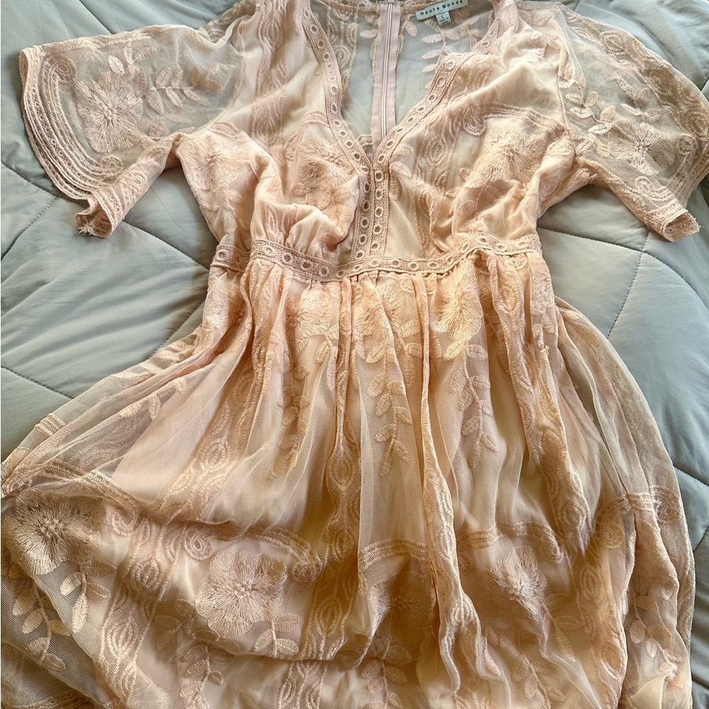 Haute Monde Blush Lace Midi Dress